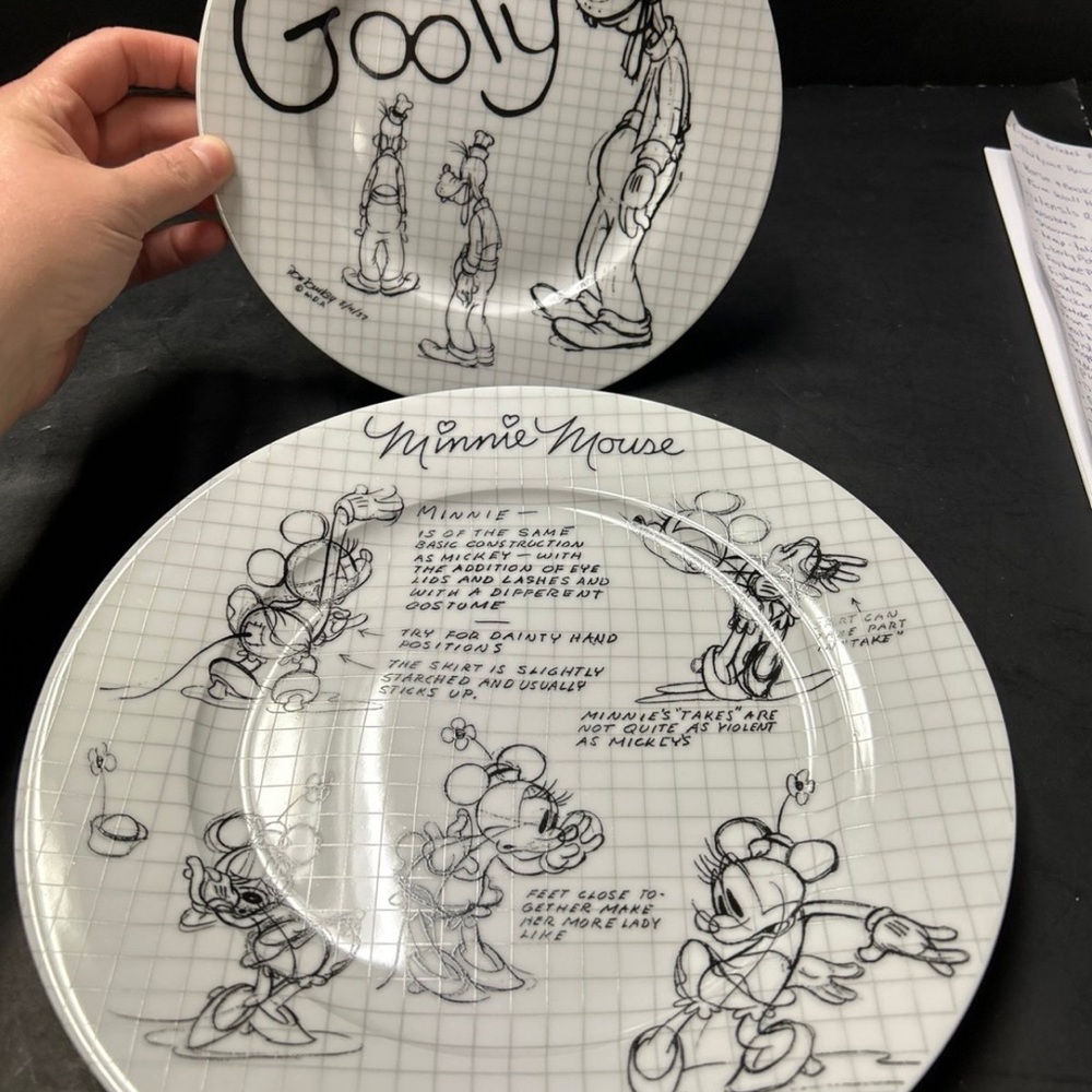 Disney Black and White Minnie & Goofy Sketch Porcelain Plate Set